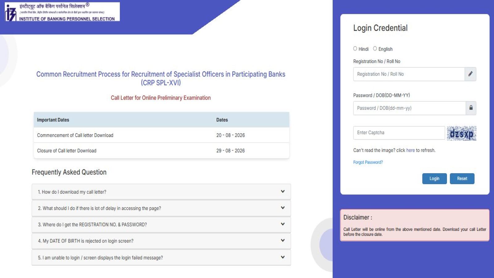 IBPS SO Admit Card 2026 Out @ibps.in; Download Specialist Officer Prelims Call Letter